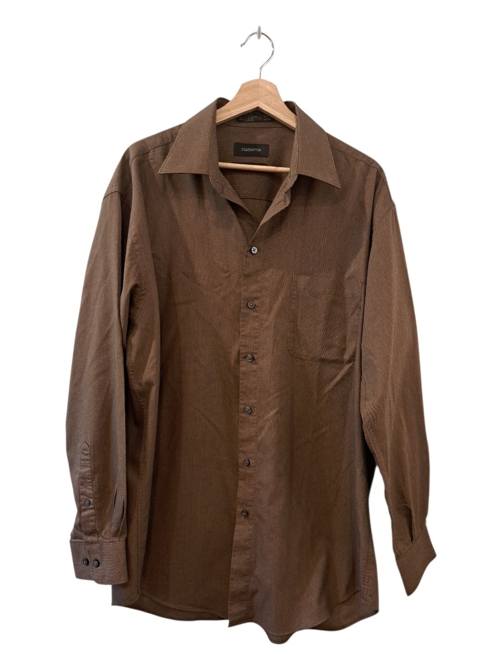 Claiborne Men's T-weave Brown Button-Up Dress Shirt Size Large